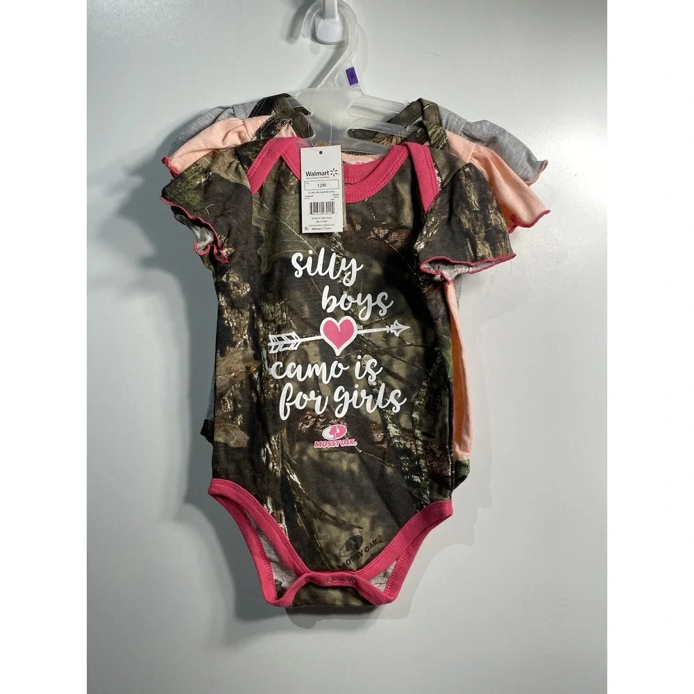 mossy‎ oak baby girls 3 pack bodysuits camo size 12 months